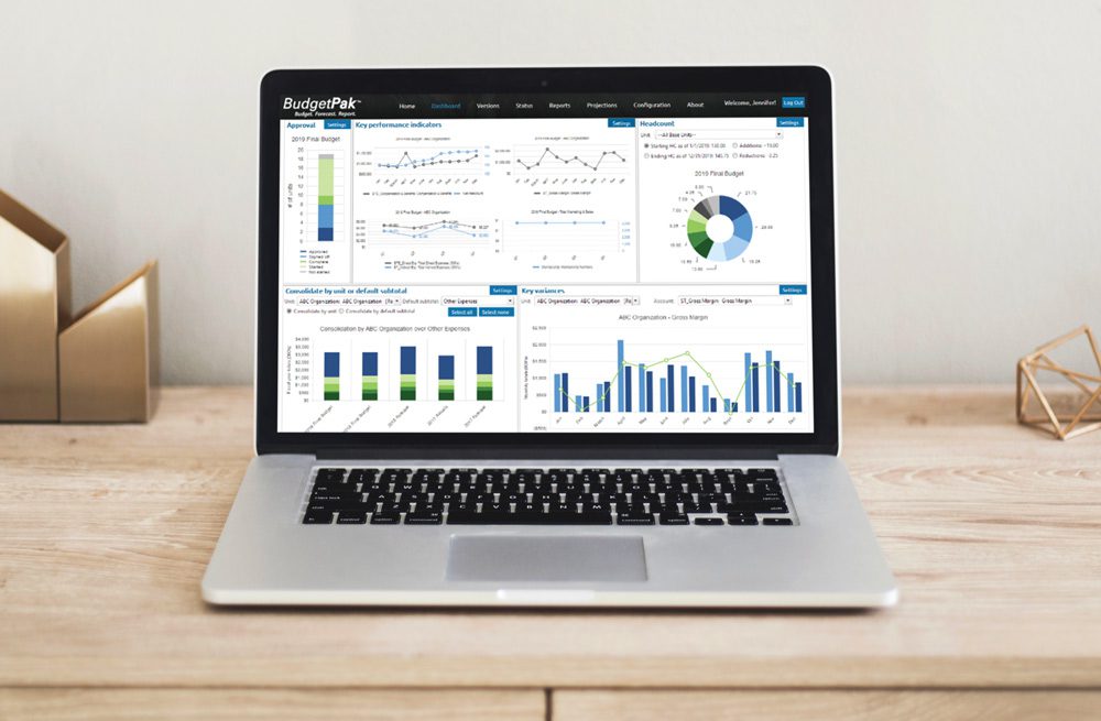 Laptop showing BudgetPak business budgeting software