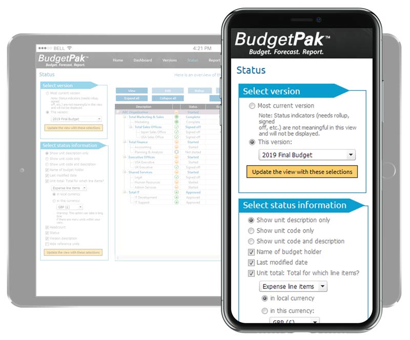 Phone and Tablet showing BudgetPak business budgeting software